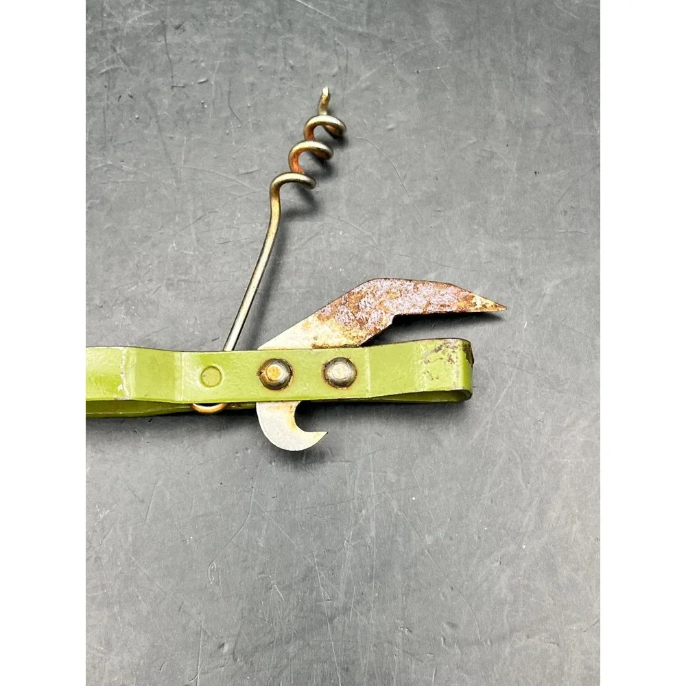 Vintage MCM Kitchen Multi Tool Can Bottle Opener Corkscrew Green Floral Retro‎